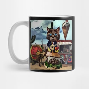 watercolor cat playing guitar on cheeseburger Mug